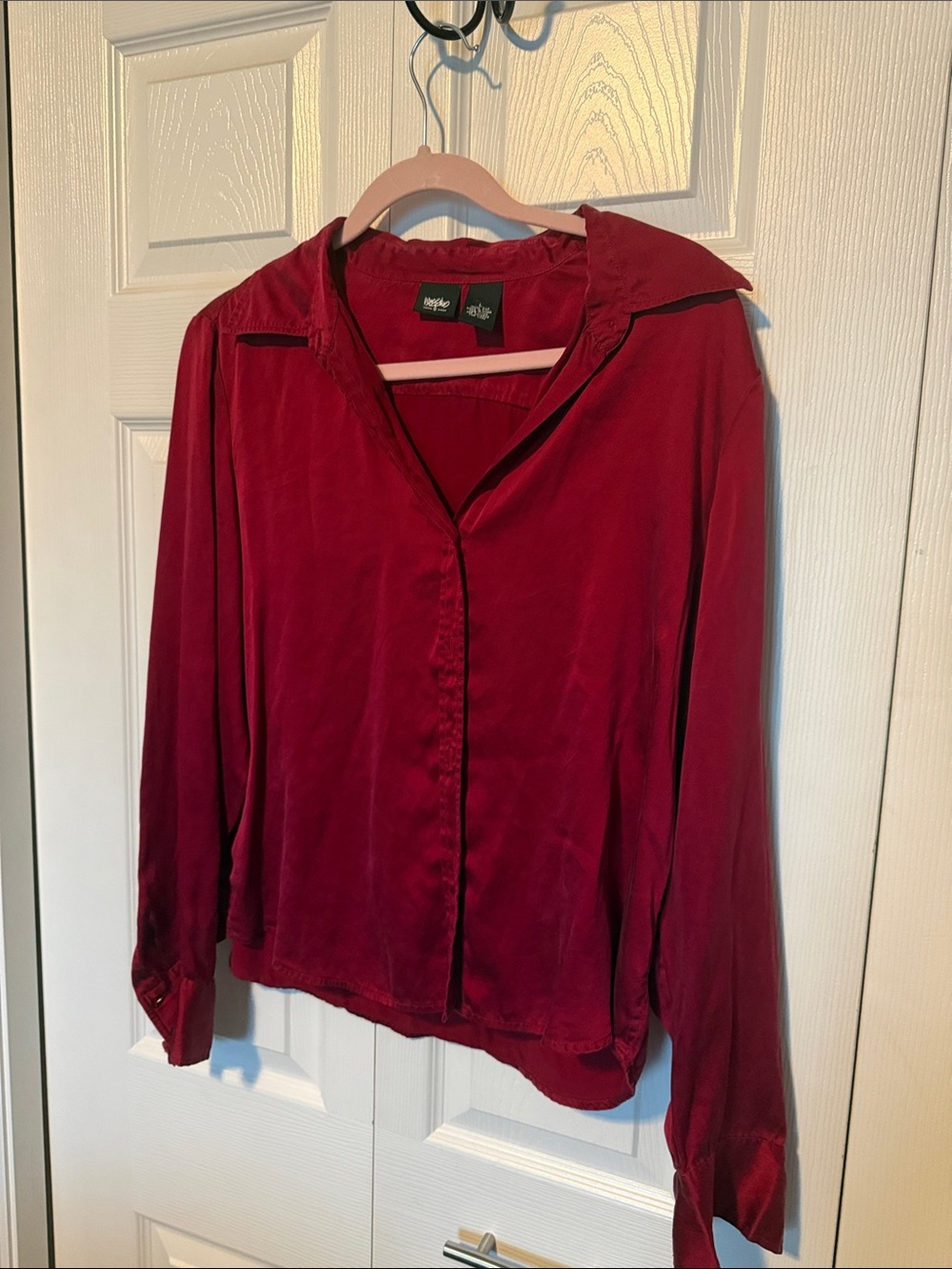 Mossimo Supply Co. Satin Deep Red Button-Down Shirt